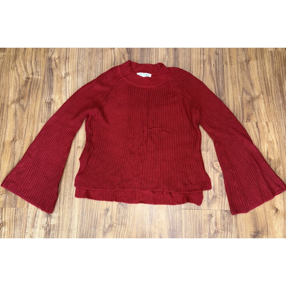 Pink Rose Balloon Sleeve Sweater sz Small‎ Women's Red Chunky Knit Soft Casual